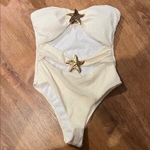 SHEIN Cream One Piece with Gold Star Details
